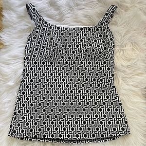 Lands End Black White Underwire Preppy Coastal Tankini Swimsuit Swim Top 10 L.